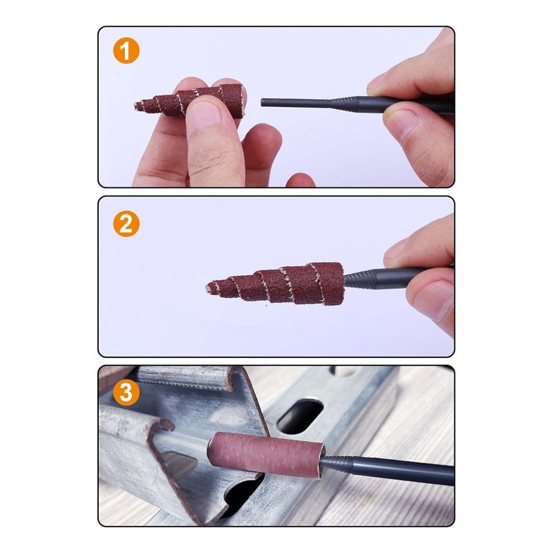 Sysarua 50 Pcs 1-1/2 Inch Sand Paper Including 2 Porting Mandrel, Rotary Flap Disc, Abrasive Cartridge Rolls, Cone Cylinder, 1/4" Shank Die Grinder Sanding Bits for Metal Wood Working - Image 5